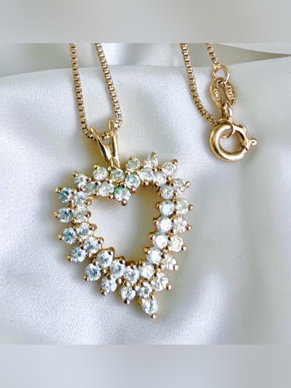 .925 Sterling Silver Gold-Tone Heart Pendant Necklace CZ 18” Chain 8.14g - Picture 3 of 10